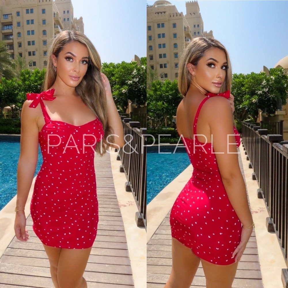 Chloe Red & White Heart Strappy Mini Dress